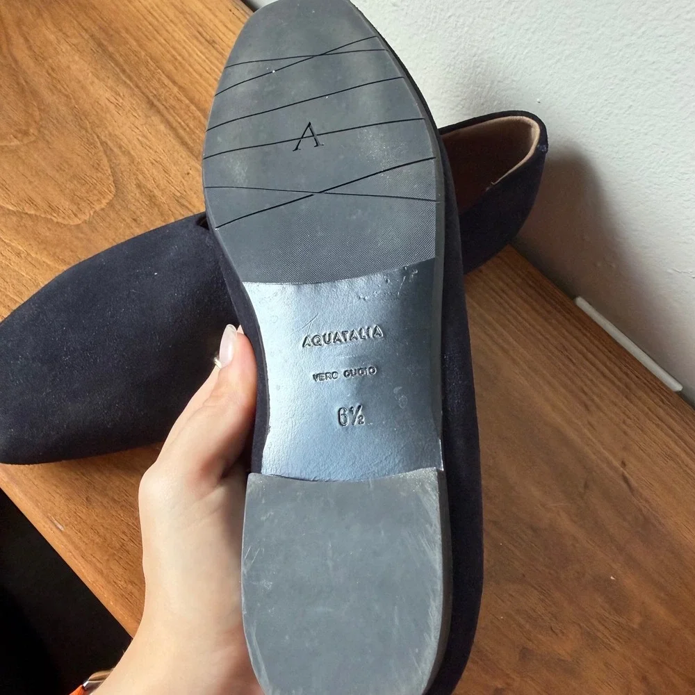 Aquatalia black Suede Loafers Made in Italy Women's 6.5 Flats Shoes